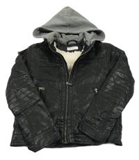 Černá koženková zateplená bunda s kapucí H&M