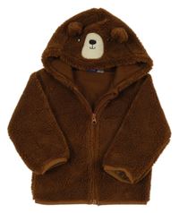 Hnědá huňatá propínací podšitá mikina s kapucí - medvěd Lupilu