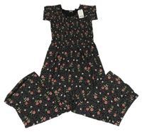 Nové - Černý květovaný kalhotový culottes overal Next