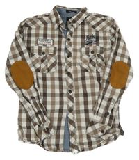 Hnědo-bílá kostkovaná košile s náloketníky 