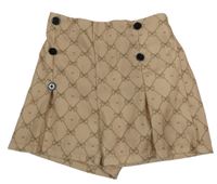 Béžové skládané sukňové kraťasy s mašličkami Shein