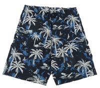 Tmavomodré vzorované plátěné kraťasy s palmami H&M