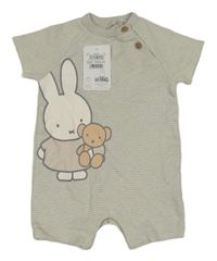 Nové - Šedo-bílý pruhovaný kraťasový overal Miffy Next