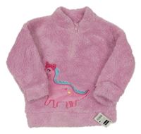 Nové - Růžová chlupatá mikina s dinosaurem Dunnes