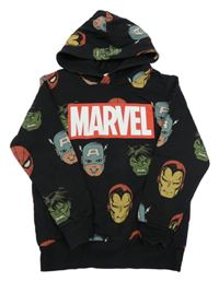 Černá mikina s hrdiny a kapucí Marvel