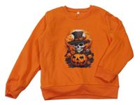 Oranžová mikina s halloweenským motivem