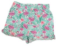 Bílé kraťasy s plameňáky a větvičkami a květy a volánky PRIMARK