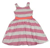 Růžovo-bílé pruhované bavlněné šaty H&M