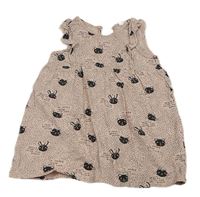 Pudrovo-černé vzorované šaty se zvířátky a volánky H&M