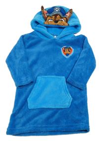 Modrá plyšová domácí oversize mikina s PAW PATROL - Chase a kapsou a kapucí nickelodeon