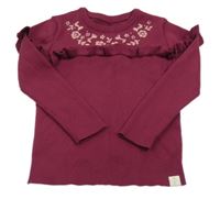 Vínový svetr s květy a větvičkami a volánkem George