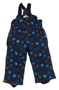 Tmavomodré šusťákové zimní oteplovačky s hvězdičkami a kšandami Topomini