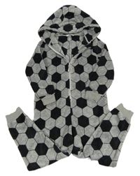 Šedo-černá melírovaná vzorovaná plyšová fotbalová kombinéza s kapucí M&S