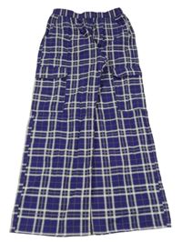 Tmavofialovo-bílo-hnědo-fialové kostkované cargo wide leg plátěné kalhoty H&M