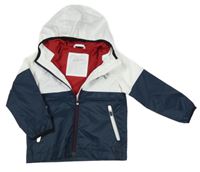 Tmavomodro-bílá šusťáková jarní bunda s horami a kapucí C&A