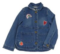 Modrá riflová bunda s obrázky a límečkem joules