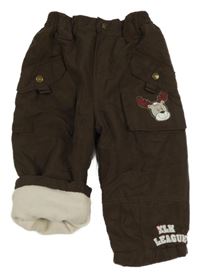 Tmavohnědé šusťákové podšité kalhoty s losem 