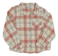 Smetanovo-starorůžovo-světlemošedá kostkovaná halenka PRIMARK