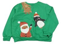Zelená vánoční mikina se Santou a tučňáčkem a sobem H&M