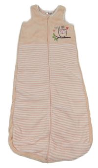 Světlerůžovo-bílý pruhovaný plyšový zateplený spací pytel se sovičkou Papagino