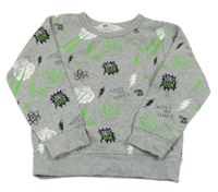 Šedá melírovaná mikina s nápisy a tygy a blesky H&M