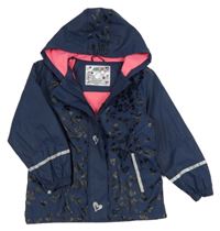 Tmavomodrá nepromokavá jarní bunda se srdíčky a kapucí lupilu