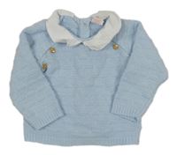 Světlemodrý vzorovaný pletený svetr s límečkem 