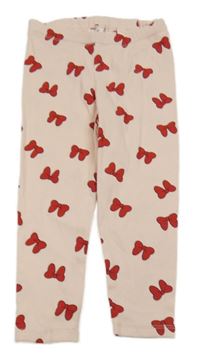 Světlerůžové žebrované legíny s červenými mašlemi H&M