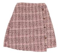 Růžovo-černo-šedo-bílá kostkovaná melírovaná teplá sukně s knoflíky SHEIN