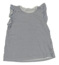 Tmavomodro-bílé pruhované tričko s volánky H&M