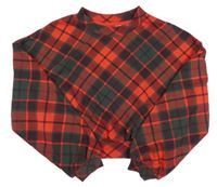 Červeno-smaragdovo-černá károvaná oversize crop mikina H&M