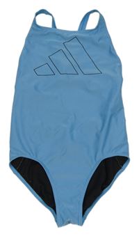 Světlemodré jednodílné plavky s logem Adidas 
