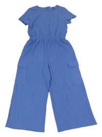 Modrofialový mačkaný cargo kalhotový culottes overal PRIMARK