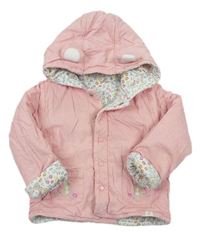 Růžový manšestrový zateplený oboustranný kojenecký kabátek s kapucí Jojo Maman Bebé