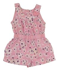Růžový květovaný lehký kraťasový overal Matalan
