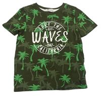 Khaki tričko s palmami a nápisem H&M