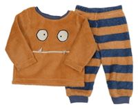 Hnědo-pruhované chlupaté pyžamo s příšerkou Primark