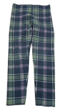 Tmavomodro-khaki-růžové kostkované legíny M&S