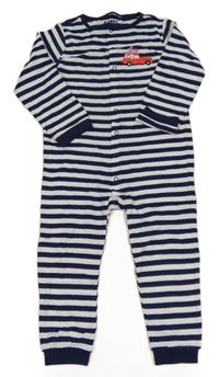 Tmavomodro-bílý pruhovaný overal s autem TCM