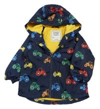 Tmavomodrá šusťáková jarní bunda s traktory a kapucí Matalan