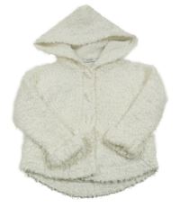 Bílý třpytivý chlupatý zateplený propínací svetr s kapucí George