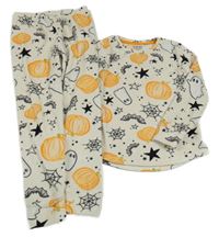 Béžové plyšové pyžamo s duchy a dýněmi