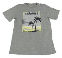 Šedé melírované tričko s palmami Yigga