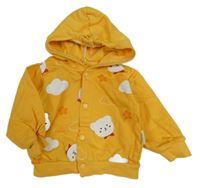 Hořčicová lehká propínací mikina s medvědy a kapucí