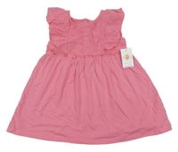 Nové - Růžové bavlněné šaty s madeirou a volánky Matalan