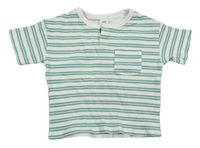 Bílo-zelené pruhované žebrované tričko s kapsou H&M