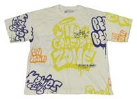 Smetanové tričko s graffiti nápisy Zara