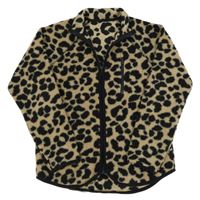 Hnědo-černá huňatá propínací mikina s leopardím vzorem Dunnes