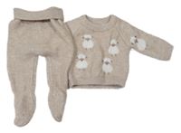 2set - Béžový svetr s ovcemi + pletené polodupky Primark