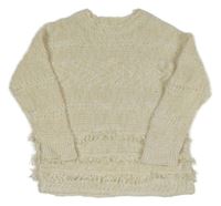 Krémový třpytivý vlněný svetr s třásněmi Outfit Kids